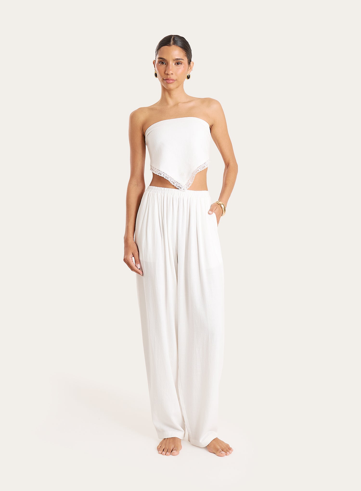 White Linen Blend Balloon Leg Trousers
